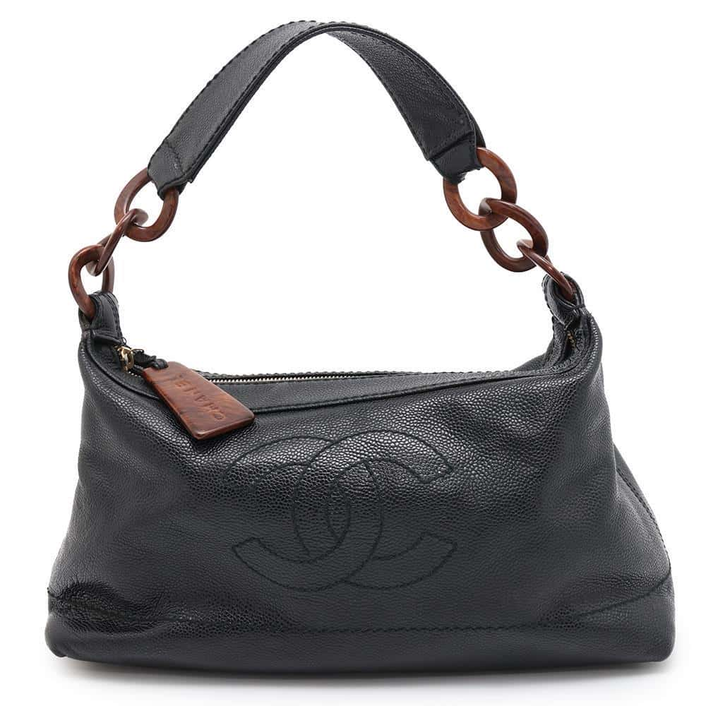 CHANEL CC Logo Handbag Black Caviar Leather