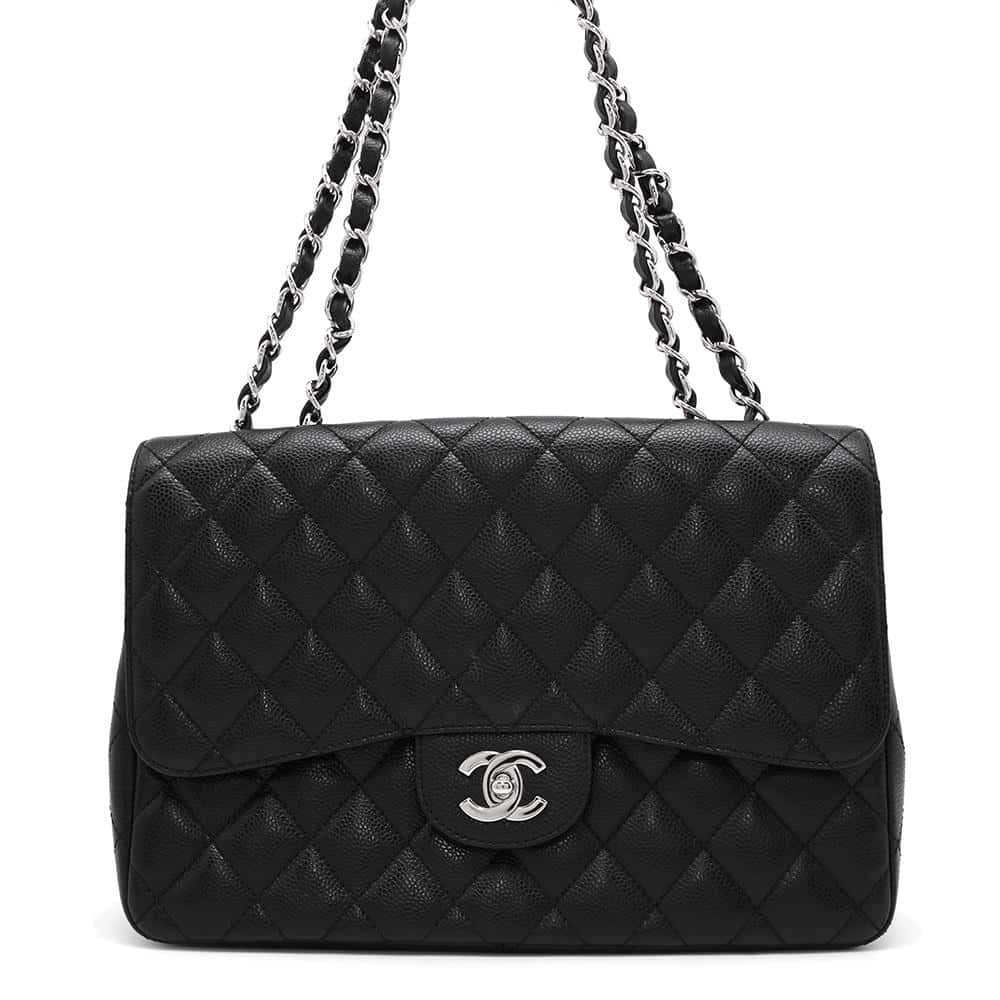 CHANEL Matelasse Single Flap ChainShoulder Bag Black Caviar Leather Size 30