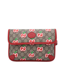 将图像加载到图库查看器中，GUCCI Apple GG Supreme Repom Waist Bag Beige/Red625233 PVC Leather
