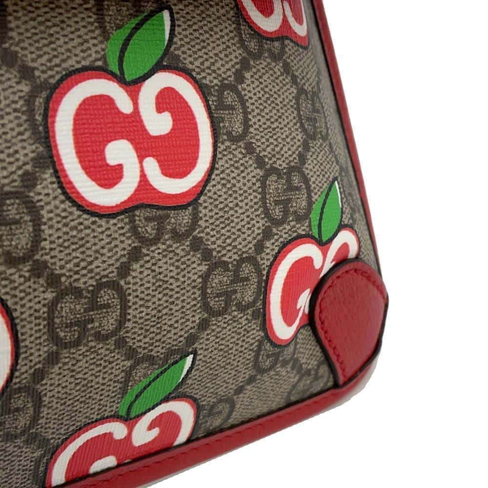 GUCCI Apple GG Supreme Repom Waist Bag Beige/Red 625233 PVC Leather