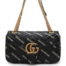 将图像加载到图库查看器中，GUCCI BALENCIAGA Collaboration The Hacker Project GG Marmont Shoulder Bag Black 443497 Leather
