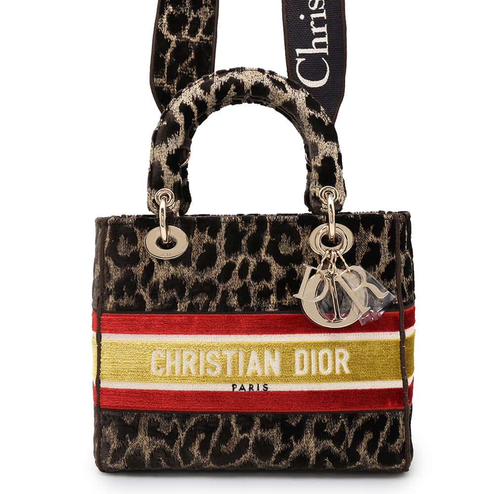 Dior Lady Dee Light Leopard Brown/Red/Yellow M0565OTGT Velvet Size Medium