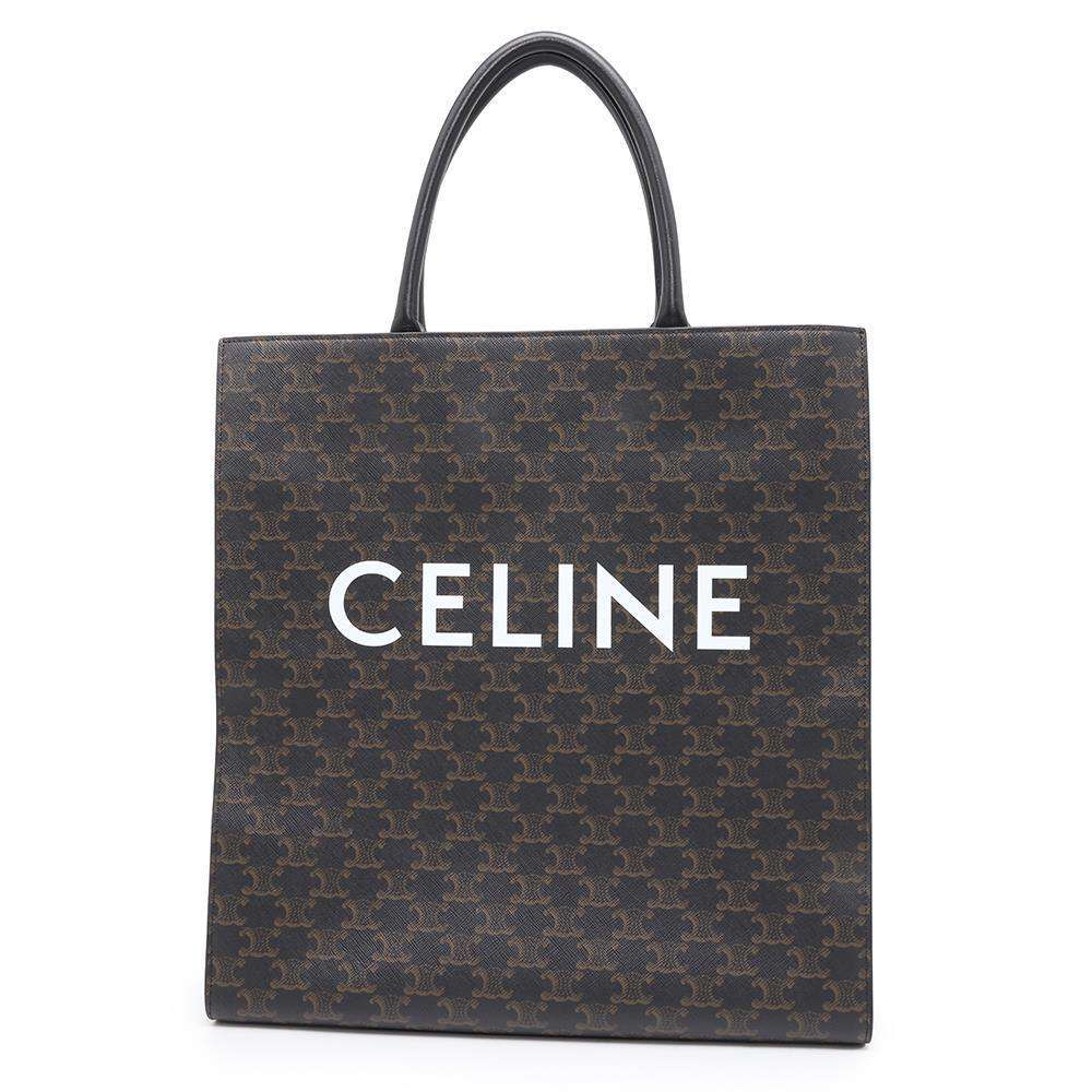 CELINE Triomphe Vertical Hippo Brown/Black 191492CIM PVC Coated Canvas Size Large