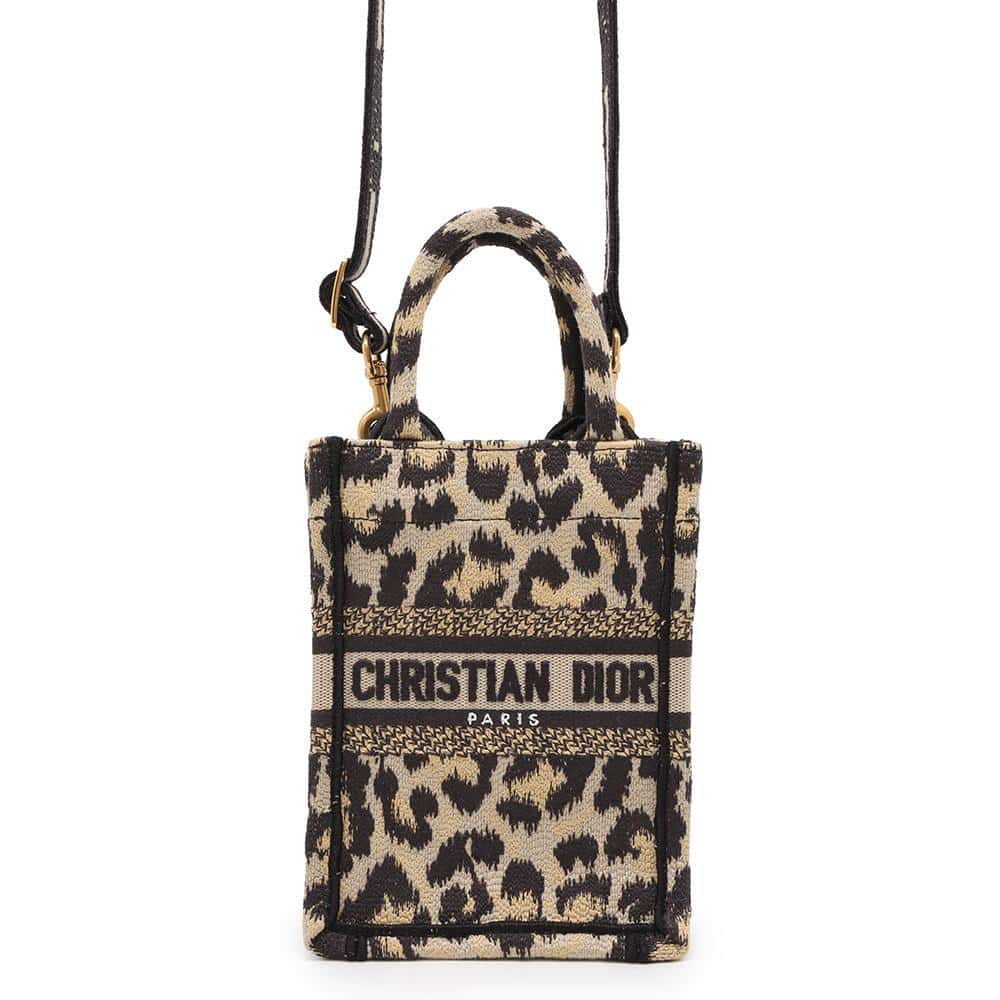 Dior Leopard Book Tote Mini Vertical Bag Beige/Black S5555CRHM Canvas