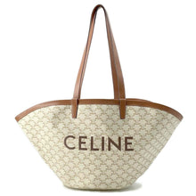 Load image into Gallery viewer, CELINE Kufun Tote Bag White/Brown 196262 PVC Coated Canvas Leather Size Large
