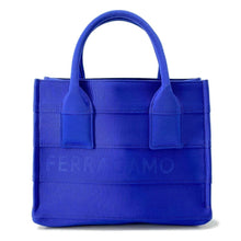 将图像加载到图库查看器中，Ferragamo Logo Handbag Blue 214988 Canvas
