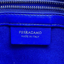 将图像加载到图库查看器中，Ferragamo Logo Handbag Blue 214988 Canvas
