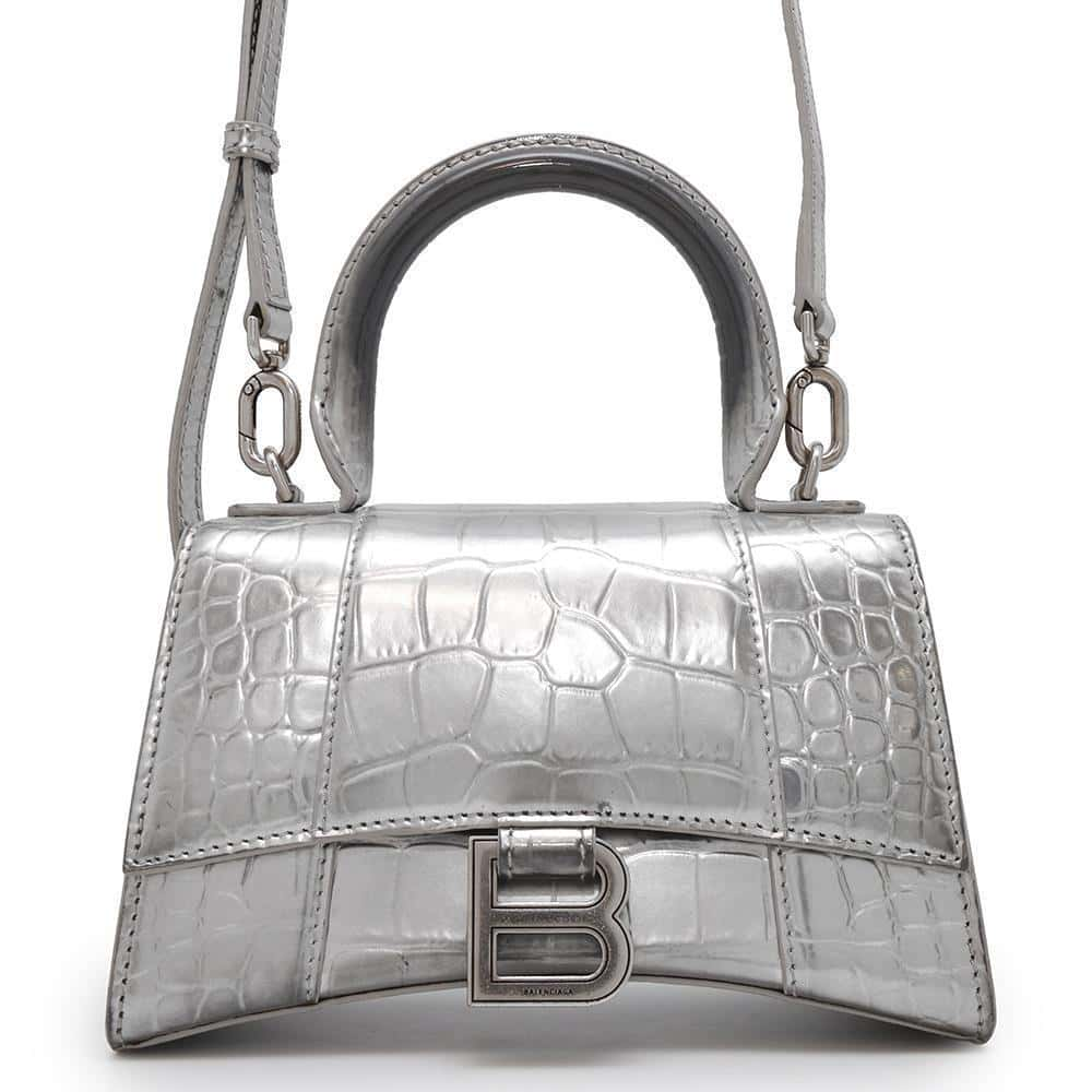 BALENCIAGA Hour glass Silver592833 Embossed Leather Size XS