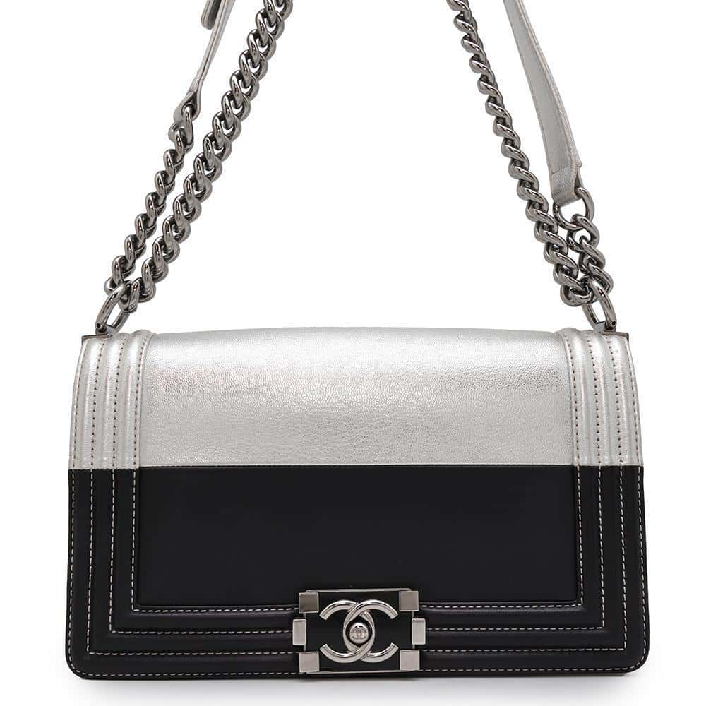 CHANEL Boy Chanel ChainShoulder Bag Black/Silver Leather