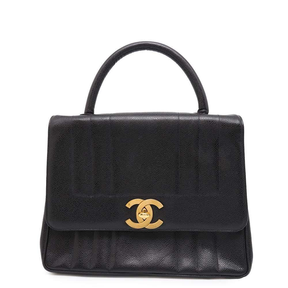 CHANEL Mademoiselle Handbag Black Caviar Leather