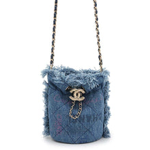 Load image into Gallery viewer, CHANEL Logo Mini Drawstring Bag Shoulder Blue AP2603 Denim Leather
