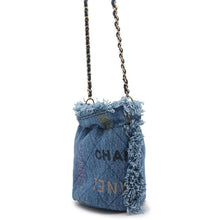 Load image into Gallery viewer, CHANEL Logo Mini Drawstring Bag Shoulder Blue AP2603 Denim Leather
