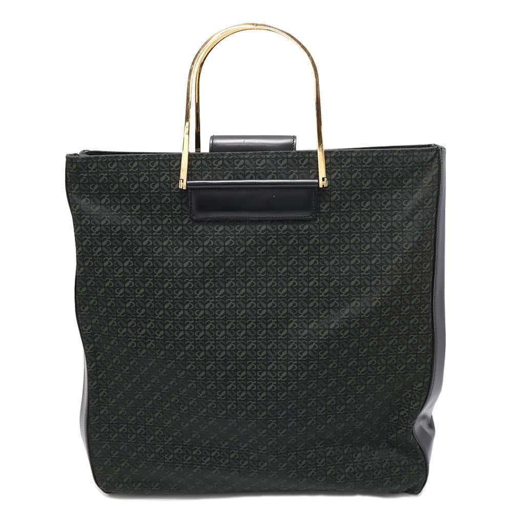 LOEWE Repeat Anagram Tote Bag Black/Green Canvas Leather