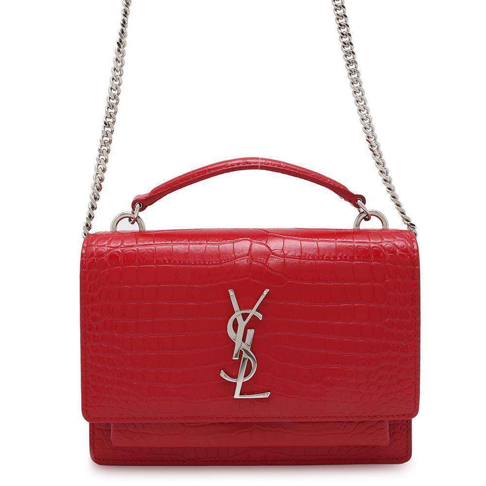 SAINT LAURENT PARIS Sunset Shoulder Bag Red 533026 Embossed Leather