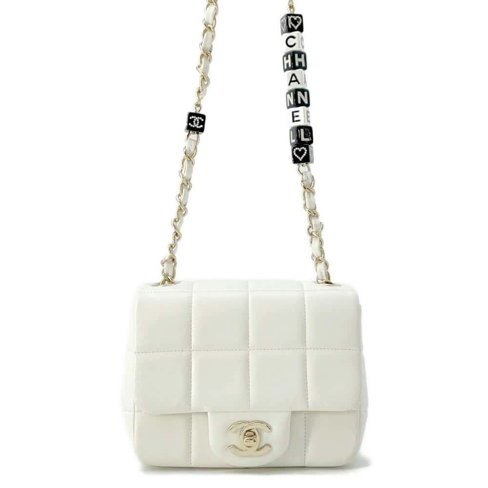 CHANEL Chocolate Bar Mini Flap ChainShoulder Bag Cruise 2023 Collection White AS3744 Lambskin