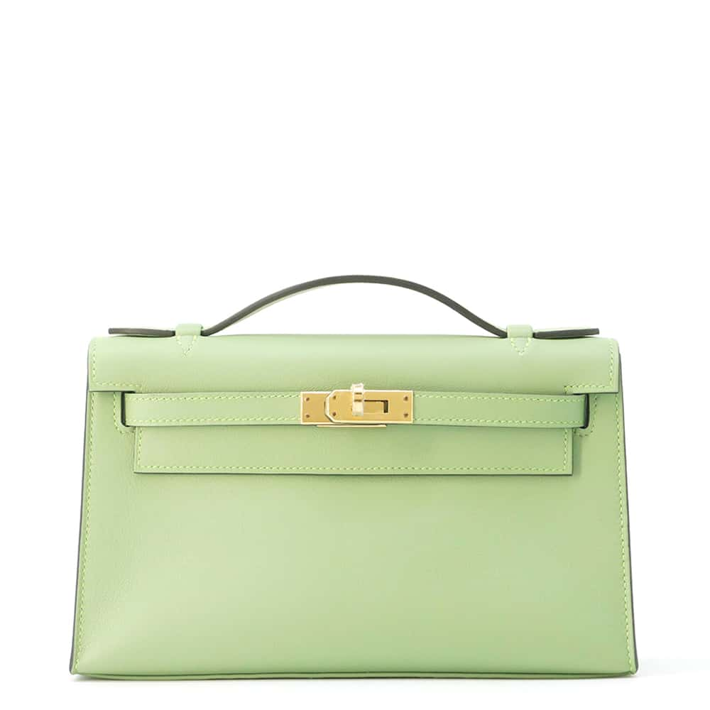 HERMES PochetteKelly Vert cricket Swift Leather