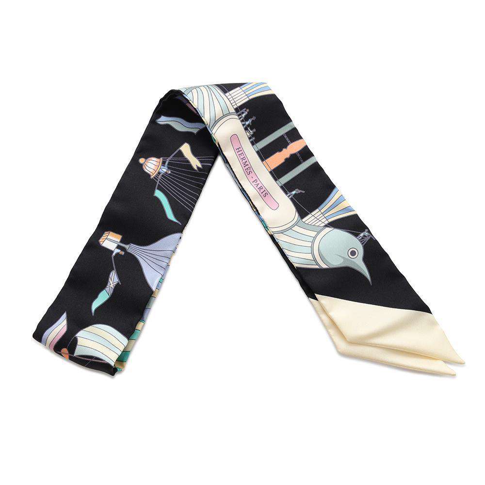 HERMES Twilly Madness in the Sky Les Folies Du Ciel Black/JauneSoufre/Multicolor Silk 100%