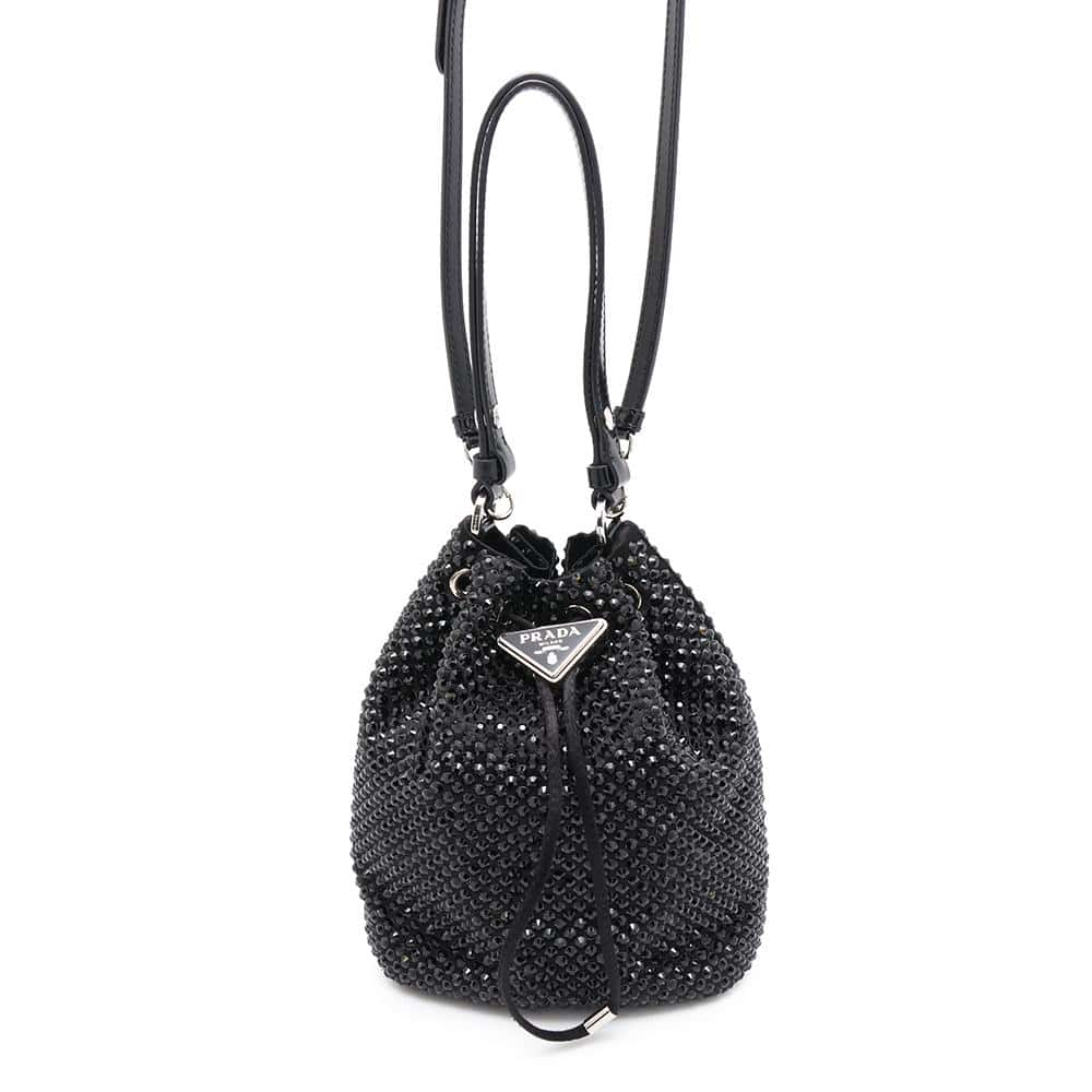 PRADA Crystal Satin mini bag Black 1BE067 2AWL Satin Crystal Size Mini