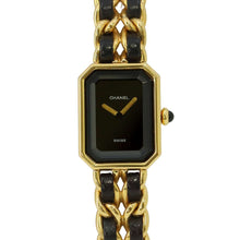 将图像加载到图库查看器中，CHANEL Premiere W20mm×H26ｍｍ Gold Plated Leather Black DialH0001
