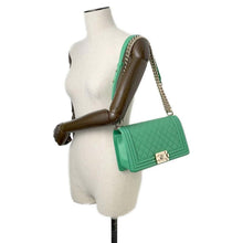 Load image into Gallery viewer, CHANEL Boy Chanel ChainShoulder Bag Green A67086 Lambskin Size 25
