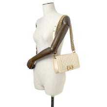 Load image into Gallery viewer, CHANEL Boy Chanel ChainShoulder Bag Ivory A67085 Caviar Leather Size 20
