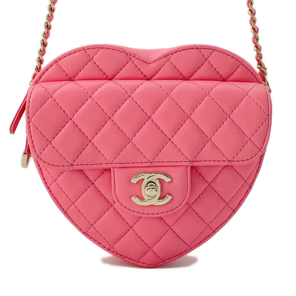 CHANEL Heart Shape ChainShoulder Bag Pink AS3191 Lambskin