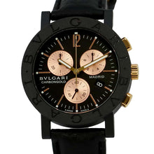 将图像加载到图库查看器中，BVLGARI BVLGARIBVLGARI CarbonGold Chronograph W38mm Carbon Leather K18YG Black/Pink Gold Dial BB38CLCH
