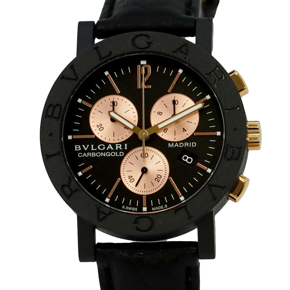 BVLGARI BVLGARIBVLGARI CarbonGold Chronograph W38mm Carbon Leather K18YG Black/Pink Gold Dial BB38CLCH