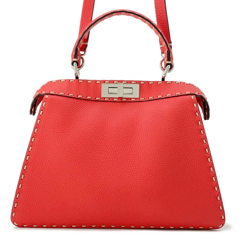 FENDI Peekaboo ICYU Selleria Red 8BN321 Leather Size Medium