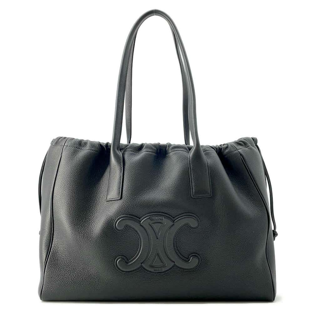 CELINE Cabas Drawstring Cuir Triomphe Tote Bag Black 199973ENY.38NO Calf Leather