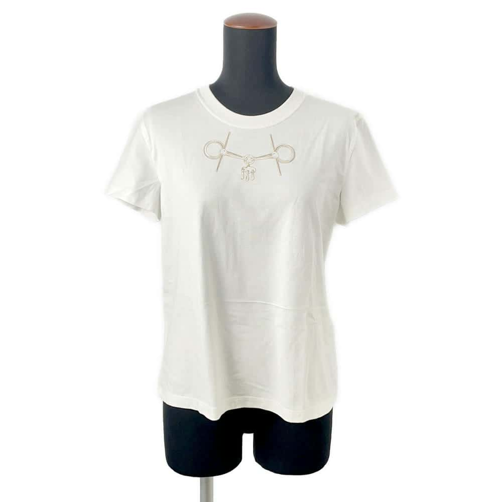 HERMES T-Shirt Cartouche [Mall] Size 38 Blanc Casse Cotton100%