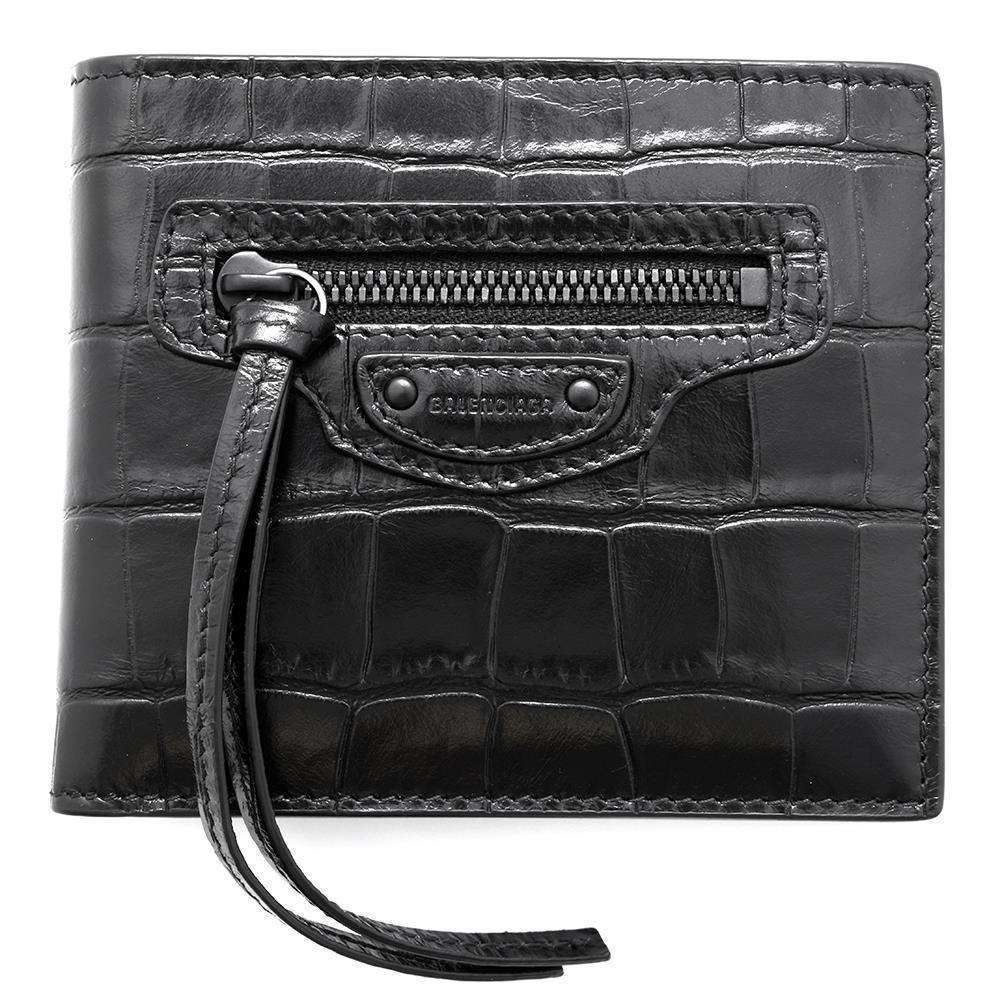 BALENCIAGA Crocodile embossed compact wallet Black650870 Embossed Leather