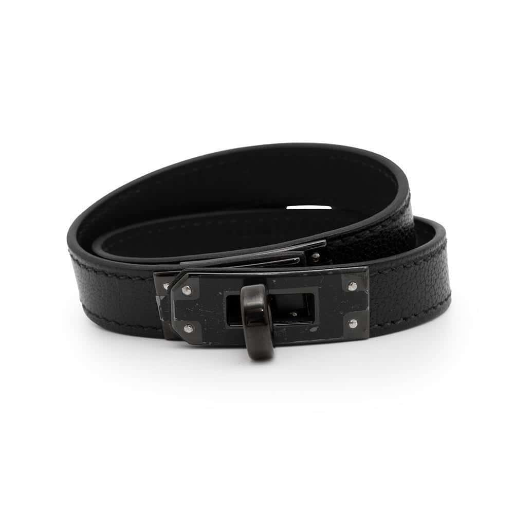 HERMES Kelly Double Tour Bracelet So Black Size T2 Black Chevre Myzore Goatskin