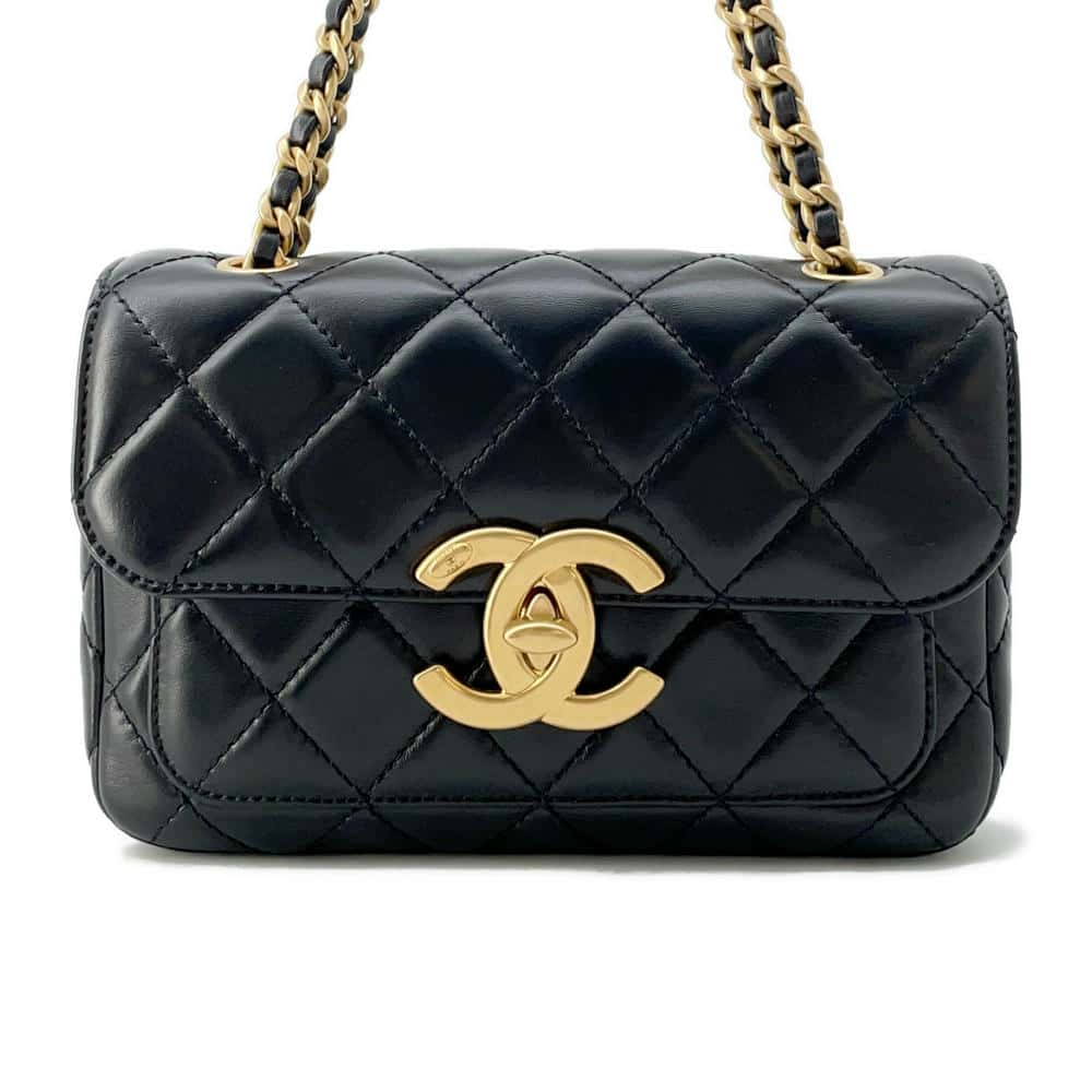 CHANEL Matelasse Flap Bag Black Shiny Lambskin