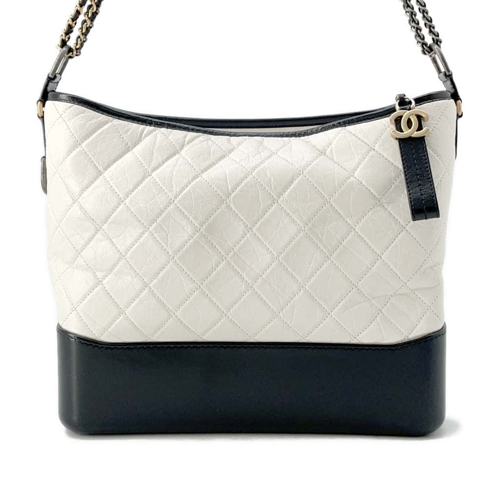 CHANEL Gabriel de CHANEL Hobo White/Black A93824 Calf Leather Size Large