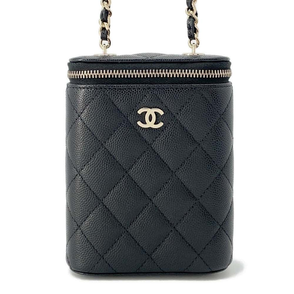 CHANEL Matelasse Small Vanity ChainShoulder Bag Black AP1466 Caviar Leather