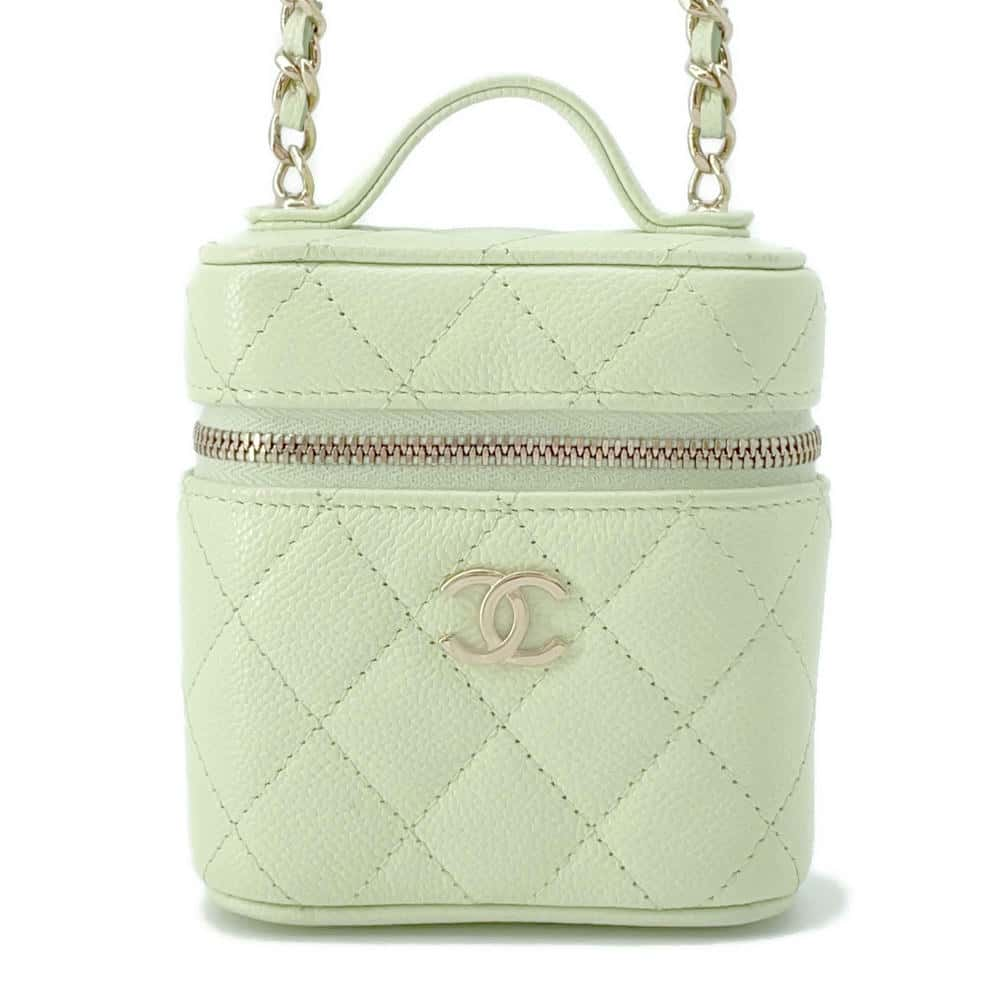 CHANEL Matelasse Small Vanity Shoulder Bag Light Green AP2503 Caviar Leather