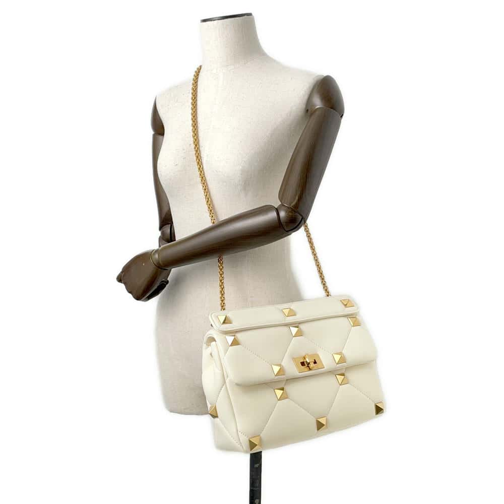 Valentino Garavani Roman Studded 2way Chain Shoulder Bag Ivory WW2B0I60BSF  Leather