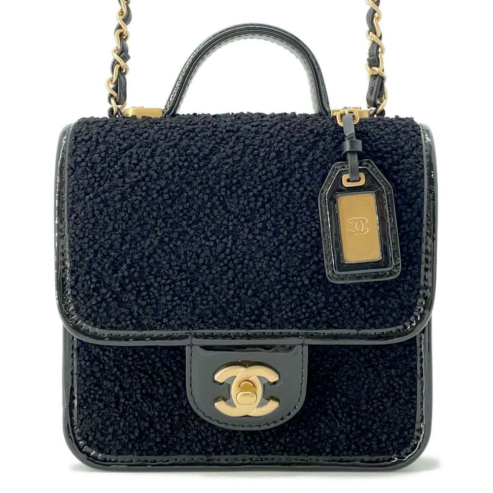 CHANEL Handle ChainShoulder Bag Black AS3652 Jersy Patent Leather