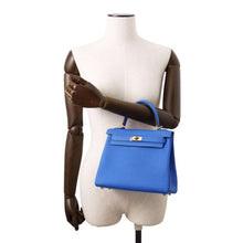 Load image into Gallery viewer, HERMES Kelly Retourne Blue Hydra Togo Leather Size 25
