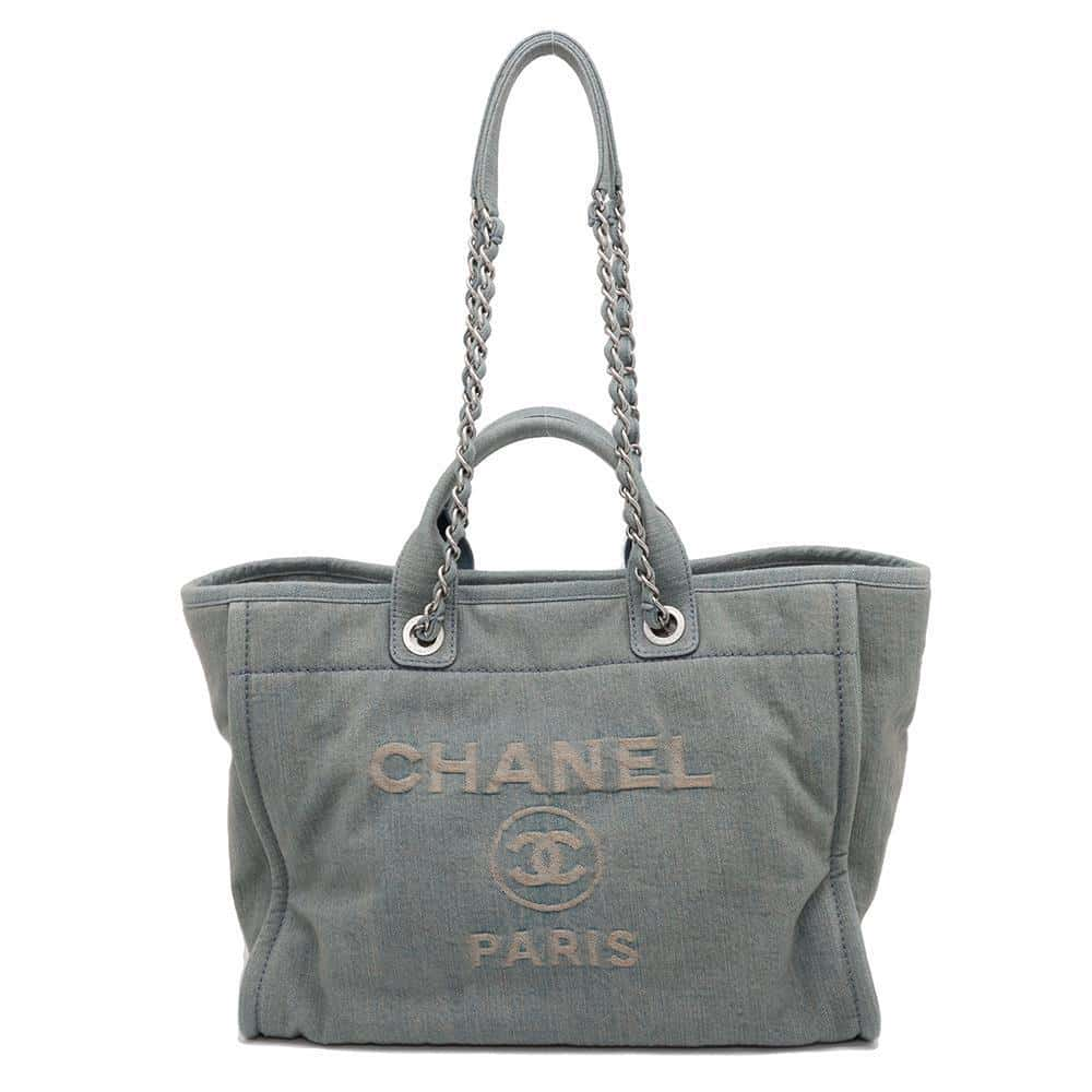 CHANEL Deauville Chain Tote Light Blue A66941 Denim Size Large