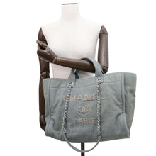 Load image into Gallery viewer, CHANEL Deauville Chain Tote Light Blue A66941 Denim Size Large
