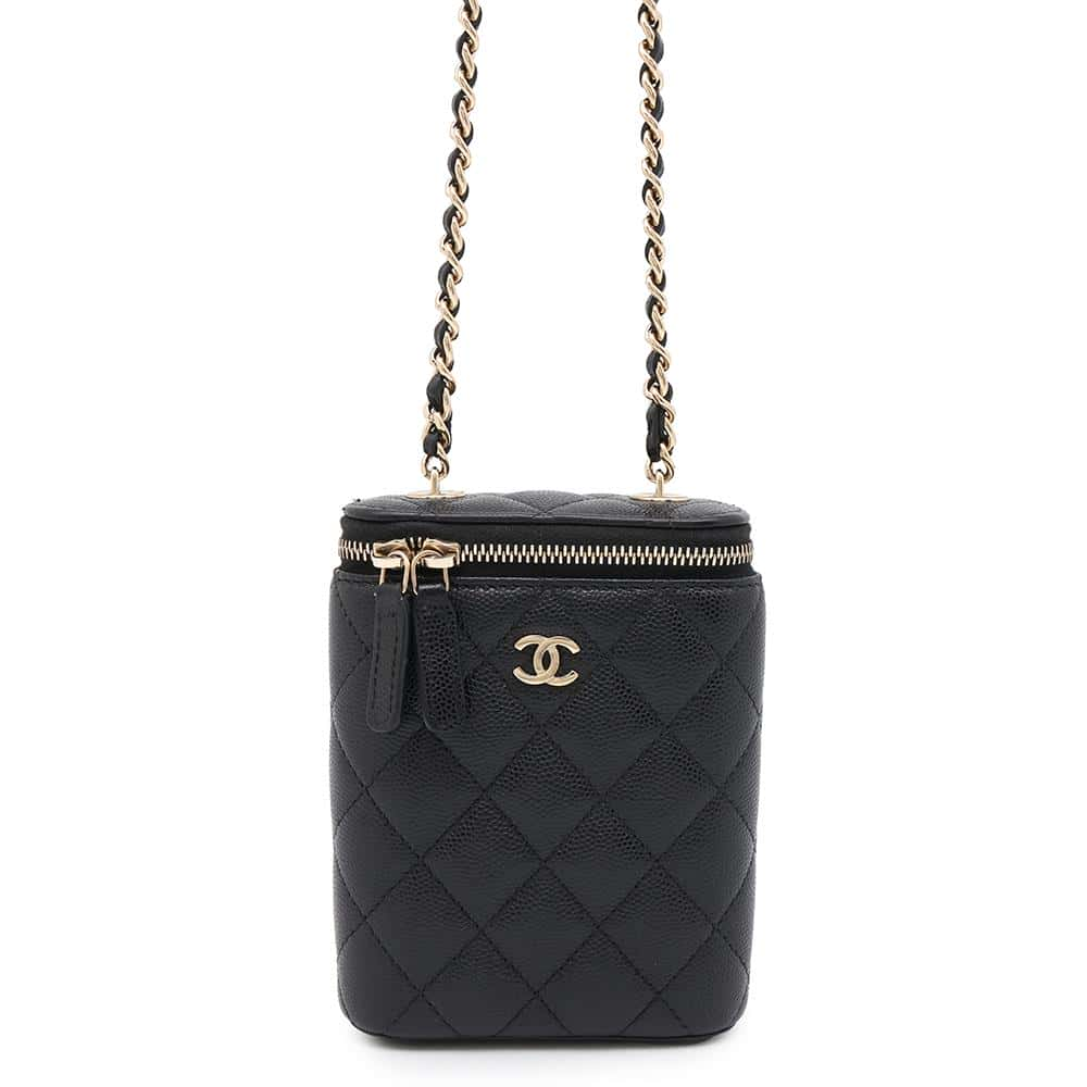 CHANEL Mini Vanity Matelasse Chain Shoulder Bag Black AP1466 Caviar Leather