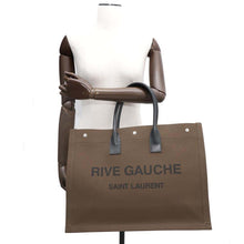 将图像加载到图库查看器中，SAINT LAURENT PARIS Rive Gauche Tote Bag Olive/Black509415 Canvas Leather
