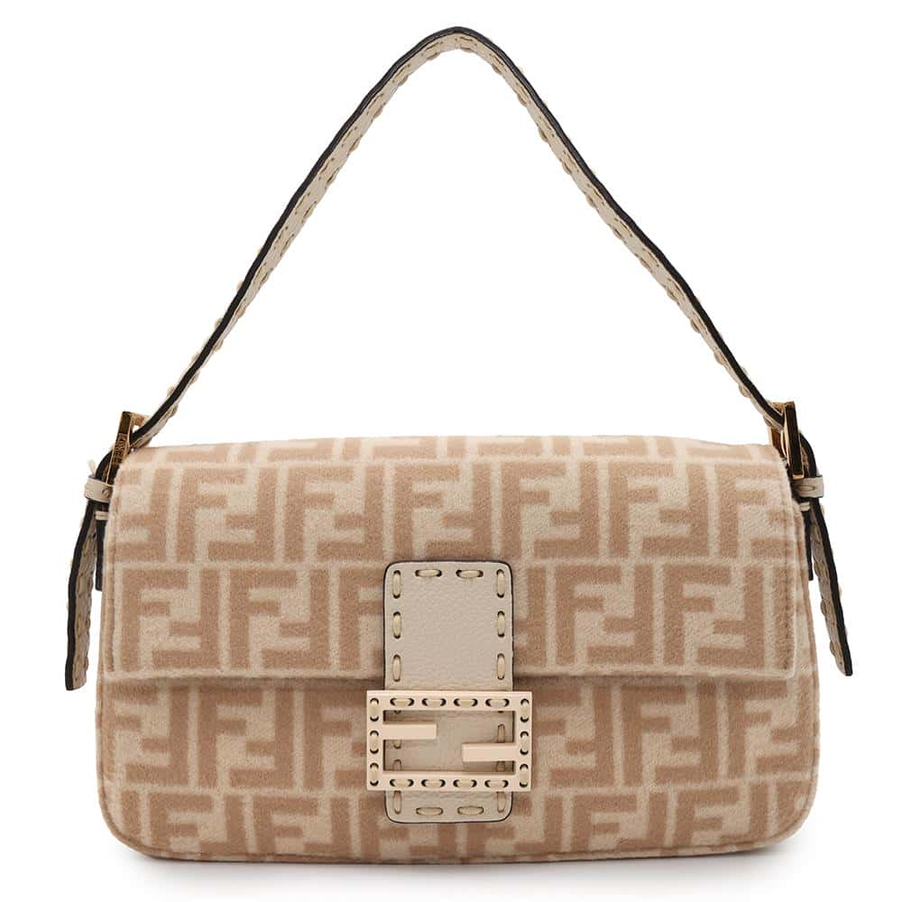 FENDI Baguette 1997 Selleria Handbag Beige 8BR792 Wool  Leather