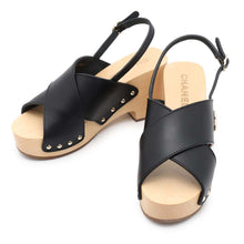 Load image into Gallery viewer, CHANEL Four-leaf clover CC Logo Sabo Sandals Black/Natural G45389 Wood Leather Size 36C
