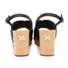 Load image into Gallery viewer, CHANEL Four-leaf clover CC Logo Sabo Sandals Black/Natural G45389 Wood Leather Size 36C
