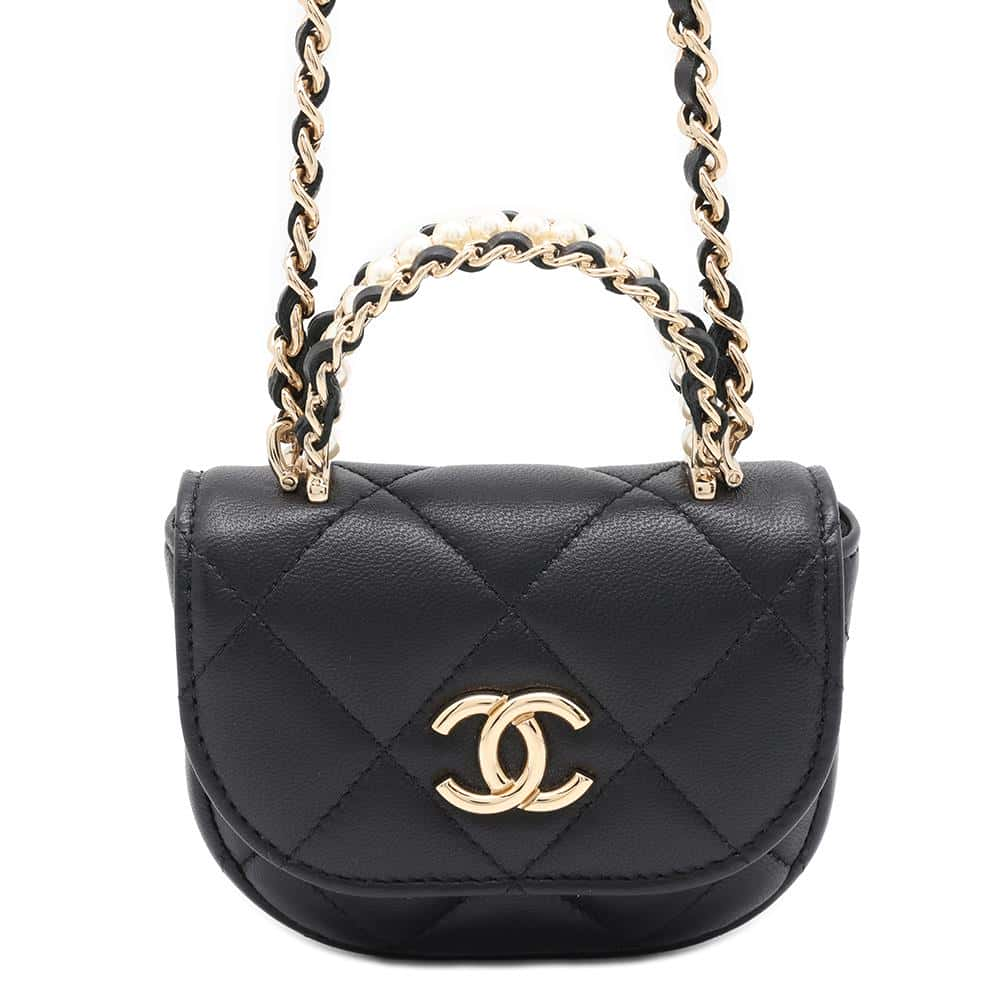 CHANEL Mini Mini Matelasse Top Handle ChainShoulder Black Lambskin