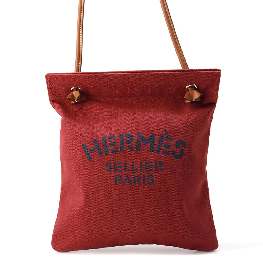 HERMES Aline Rouge H/Gold Toile Chevrons Vaux Barenia Leather Size MM