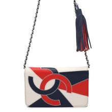 Load image into Gallery viewer, CHANEL CC Logo Fringe Chain Wallet Blue/Red/White Lambskin
